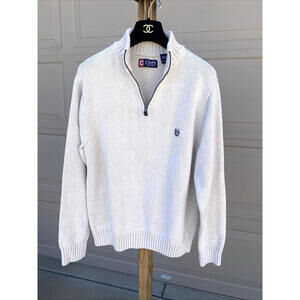 Vintage Chaps Sweater Men's XL X Large 1/4 Zip Cream 100% Cotton Long Sleeve